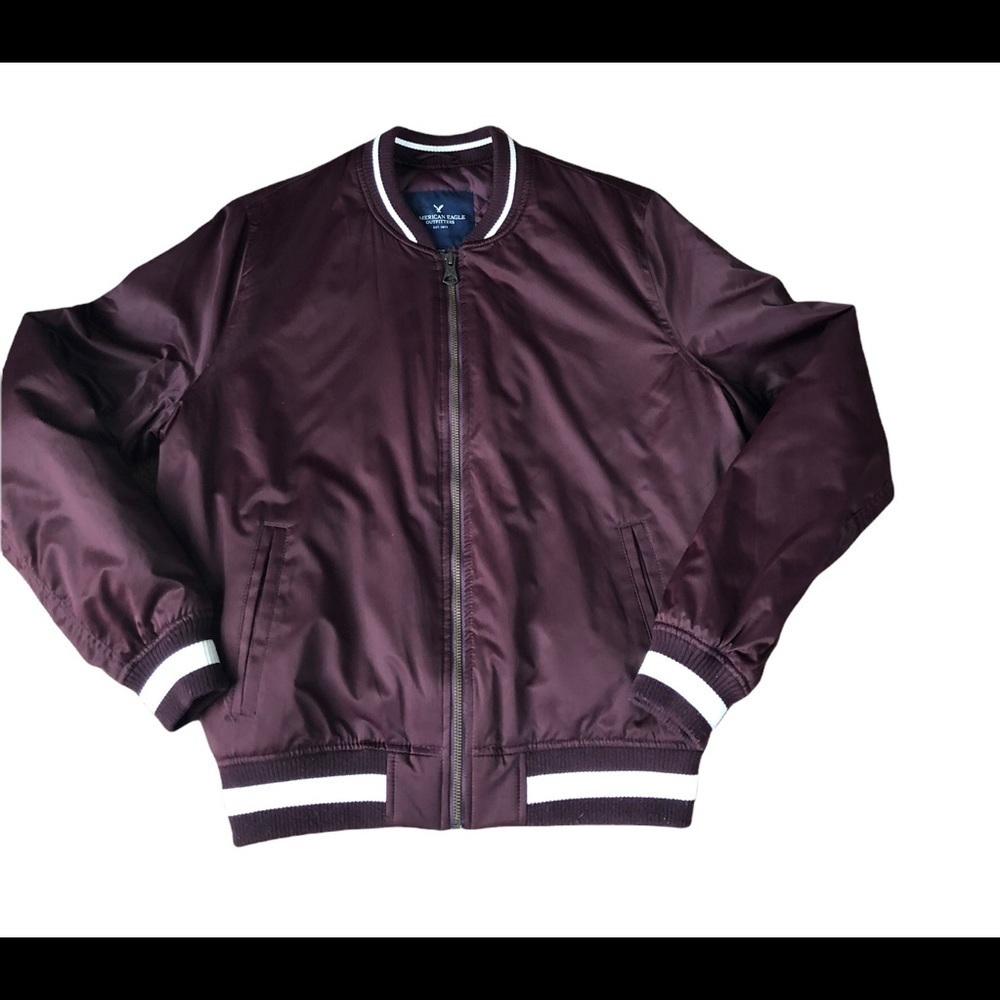 American Eagle AEO Bomber Satin Full Zip Jacket Burgundy Size M Quilted Lining